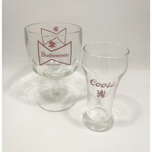 Vintage Budweiser Goblet 16oz & Coors Pilsner Glass 8oz King Of Beers Bow Tie